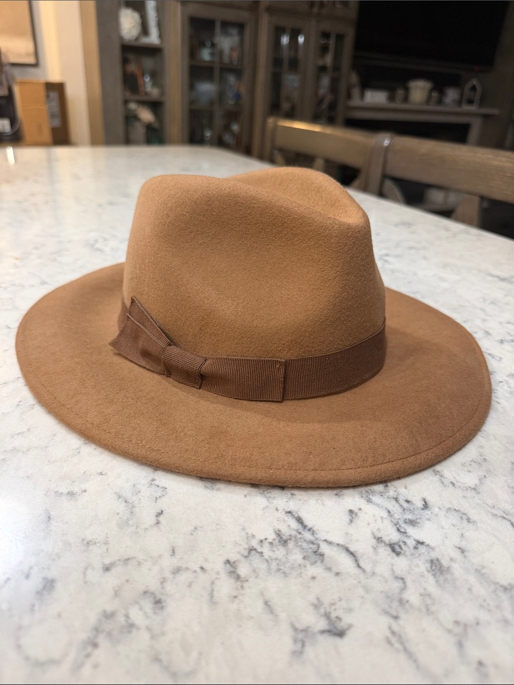 J. Crew Felt Fedora in Camel Brown with Grosgrain Band (100% wool)